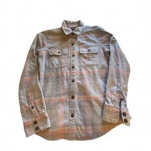 Patagonia Men's Gray Plaid Button-Down Shirt with Pink Stripes